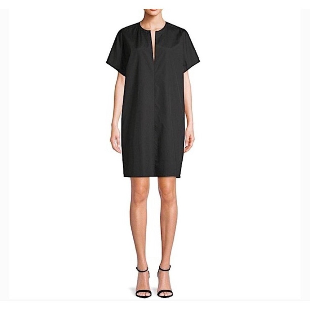 Vince Black Cotton Short Sleeve Split Neck Shift Dress VX59650951 L